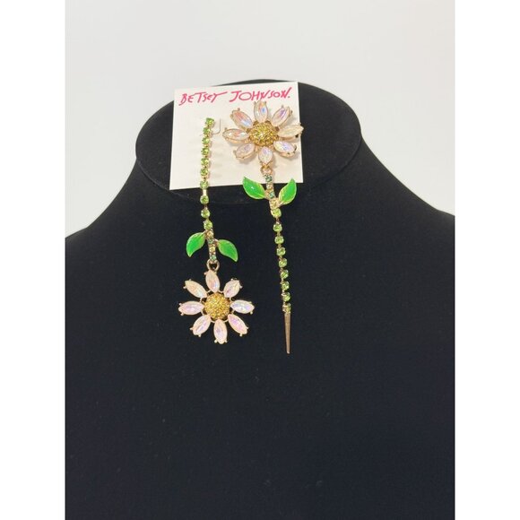 Betsey Johnson Crystal Flower Drop Earrings - Picture 4 of 9